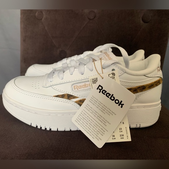 Reebok Shoes - BNWT Reebok Club C Double Revenge White/Leopard Tennis Shoes